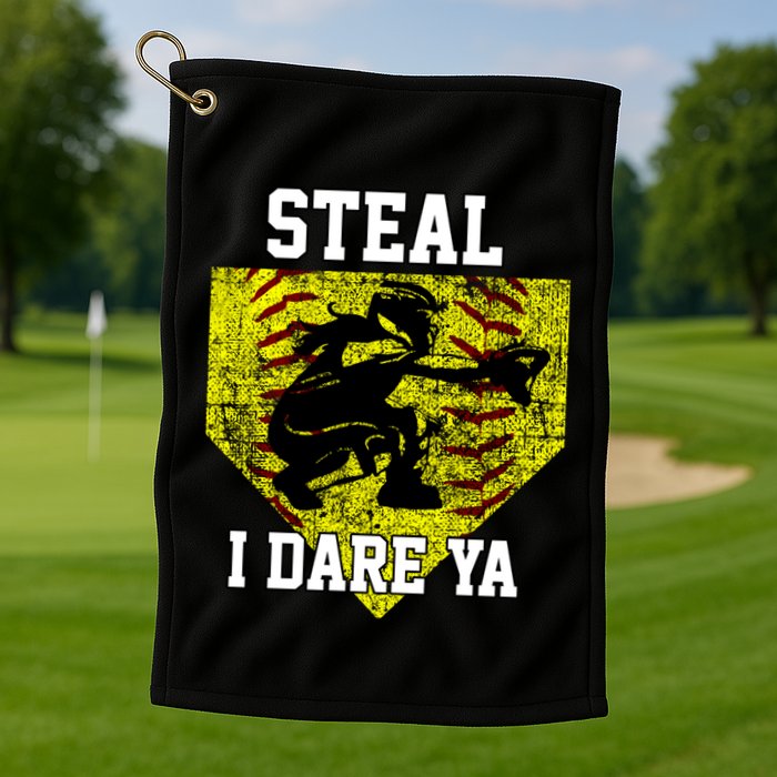 Softball Catcher Steal I Dare Ya Funny Player Gift Golf Towel