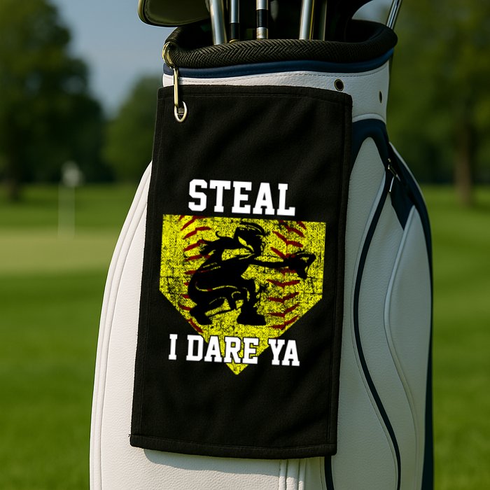 Softball Catcher Steal I Dare Ya Funny Player Gift Golf Towel