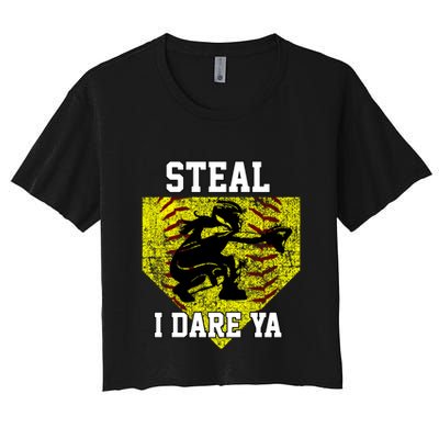 Softball Catcher Steal I Dare Ya Funny Player Gift Crop Top