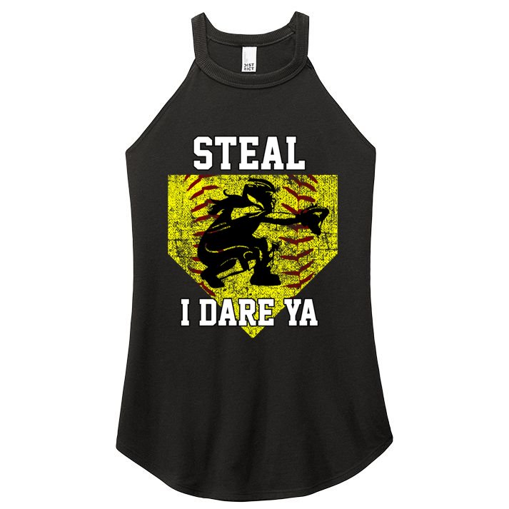 Softball Catcher Steal I Dare Ya Funny Player Gift Women's Perfect Tri Rocker Tank