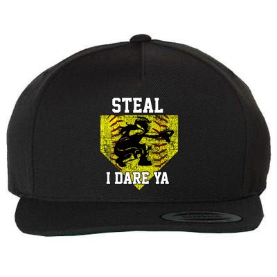 Softball Catcher Steal I Dare Ya Funny Player Gift Wool Snapback Cap