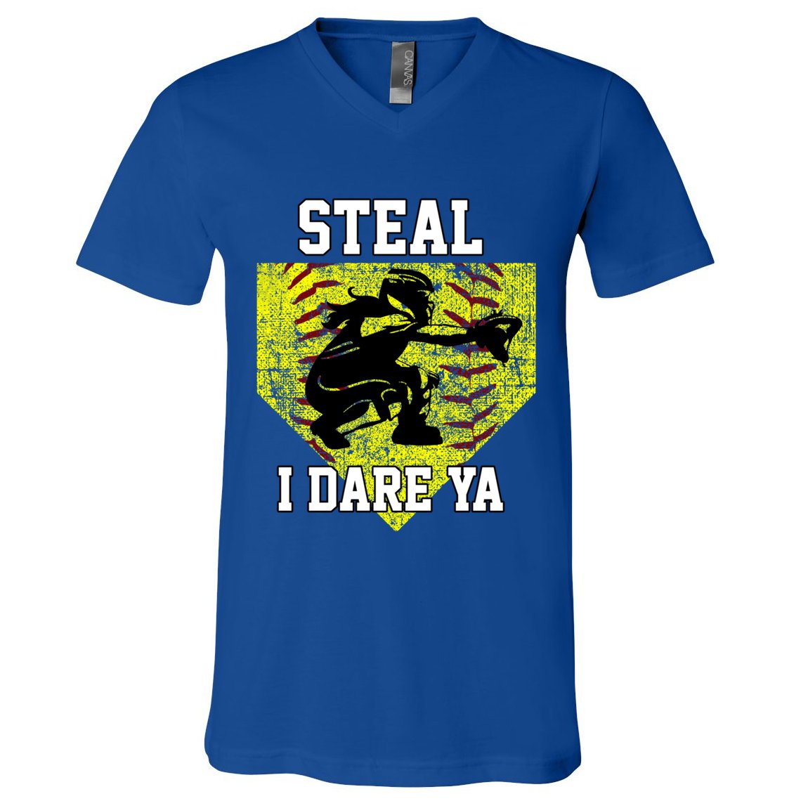Softball Catcher Steal I Dare Ya Funny Player Gift V-Neck T-Shirt