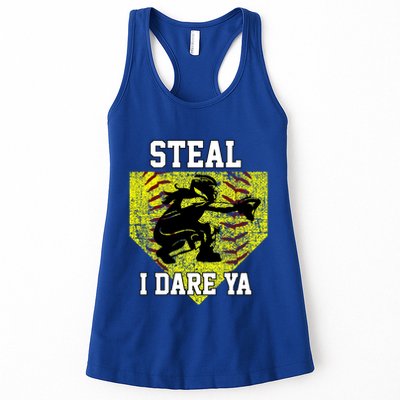 Softball Catcher Steal I Dare Ya Funny Player Gift Womens Tank Top