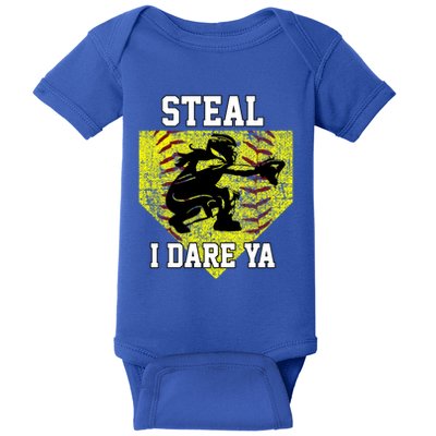 Softball Catcher Steal I Dare Ya Funny Player Gift Baby Bodysuit