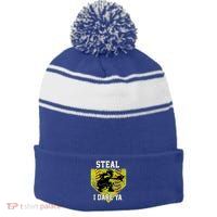 Softball Catcher Steal I Dare Ya Funny Player Gift Stripe Pom Pom Beanie