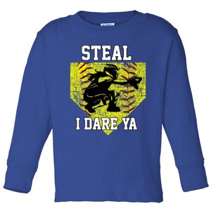 Softball Catcher Steal I Dare Ya Funny Player Gift Toddler Long Sleeve Shirt