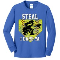 Softball Catcher Steal I Dare Ya Funny Player Gift Kids Long Sleeve Shirt