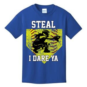 Softball Catcher Steal I Dare Ya Funny Player Gift Kids T-Shirt