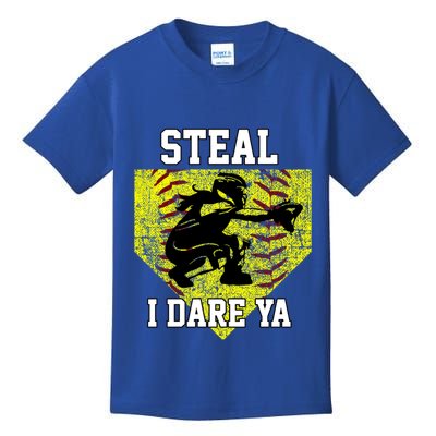 Softball Catcher Steal I Dare Ya Funny Player Gift Kids T-Shirt