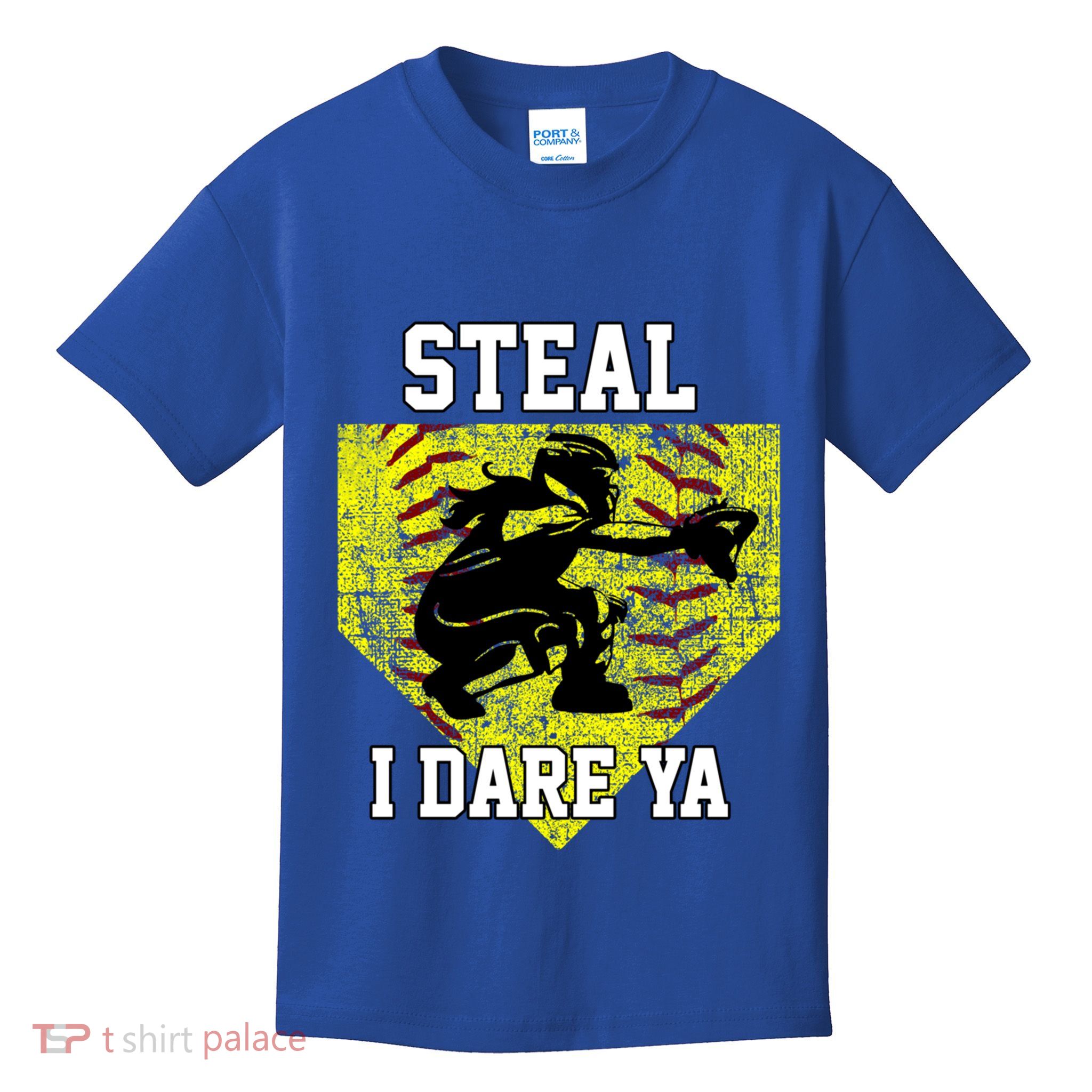 Softball Catcher Steal I Dare Ya Funny Player Gift Kids T-Shirt