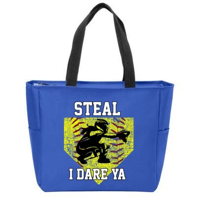 Softball Catcher Steal I Dare Ya Funny Player Gift Zip Tote Bag