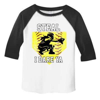 Softball Catcher Steal I Dare Ya Funny Player Gift Toddler Fine Jersey T-Shirt