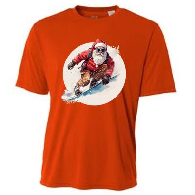 Snowboarding Christmas Santa Claus Snowboarder Winter Sport Gift Cooling Performance Crew T-Shirt