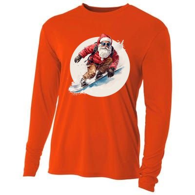 Snowboarding Christmas Santa Claus Snowboarder Winter Sport Gift Cooling Performance Long Sleeve Crew