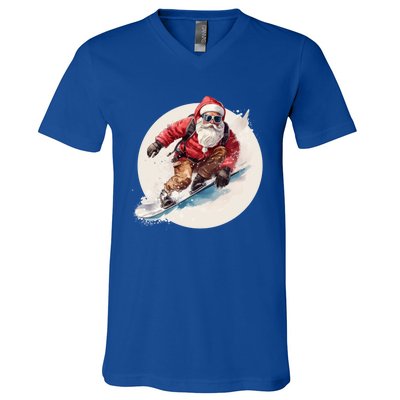 Snowboarding Christmas Santa Claus Snowboarder Winter Sport Gift V-Neck T-Shirt