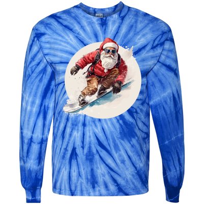 Snowboarding Christmas Santa Claus Snowboarder Winter Sport Gift Tie-Dye Long Sleeve Shirt