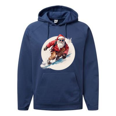 Snowboarding Christmas Santa Claus Snowboarder Winter Sport Gift Performance Fleece Hoodie