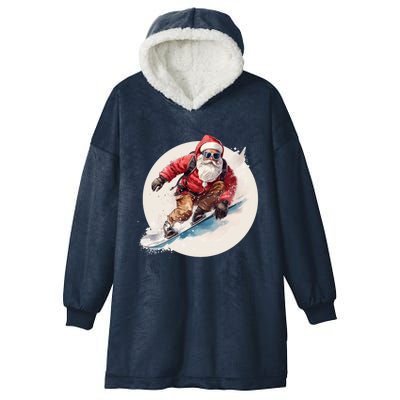 Snowboarding Christmas Santa Claus Snowboarder Winter Sport Gift Hooded Wearable Blanket