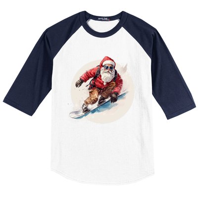 Snowboarding Christmas Santa Claus Snowboarder Winter Sport Gift Baseball Sleeve Shirt