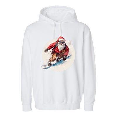 Snowboarding Christmas Santa Claus Snowboarder Winter Sport Gift Garment-Dyed Fleece Hoodie