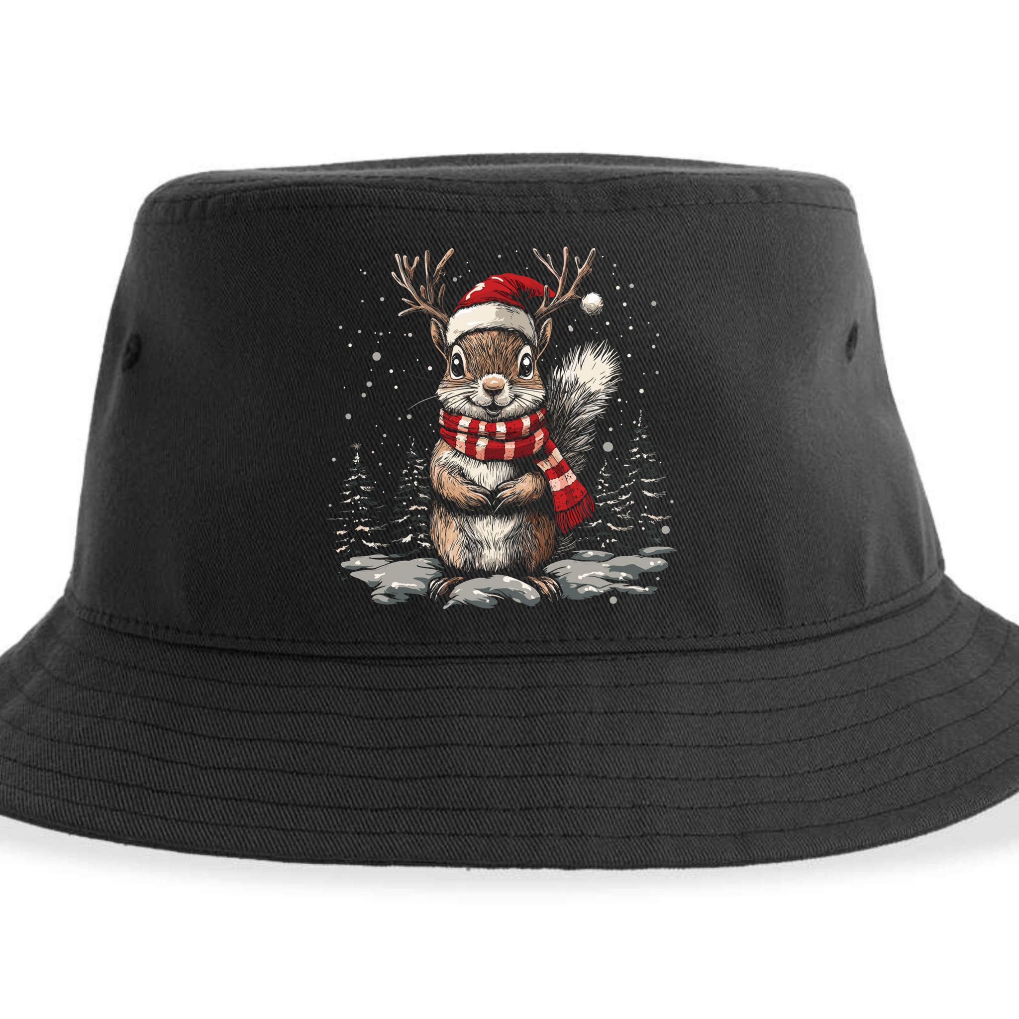 Squirrel Christmas Santa Hat Pajama Funny Squirrel Xmas Gift Sustainable Bucket Hat