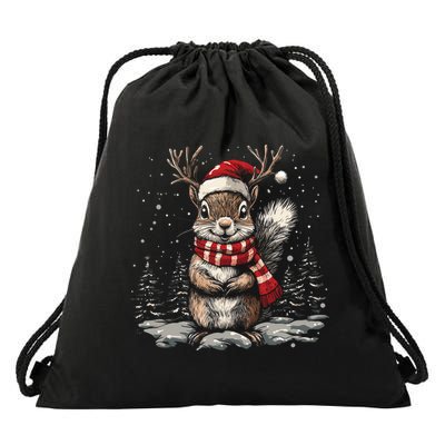 Squirrel Christmas Santa Hat Pajama Funny Squirrel Xmas Gift Drawstring Bag