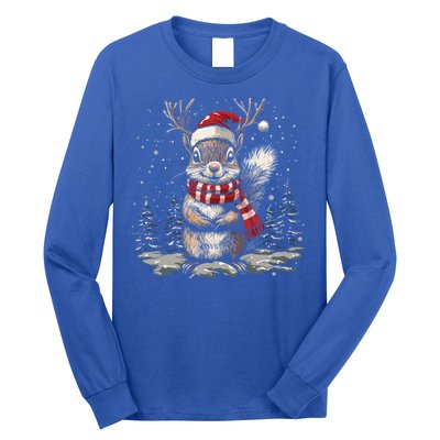 Squirrel Christmas Santa Hat Pajama Funny Squirrel Xmas Gift Long Sleeve Shirt