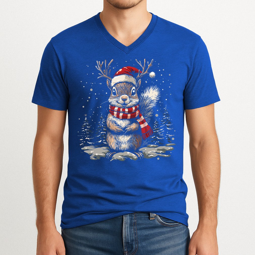 Squirrel Christmas Santa Hat Pajama Funny Squirrel Xmas Gift V-Neck T-Shirt