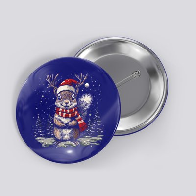 Squirrel Christmas Santa Hat Pajama Funny Squirrel Xmas Gift Button