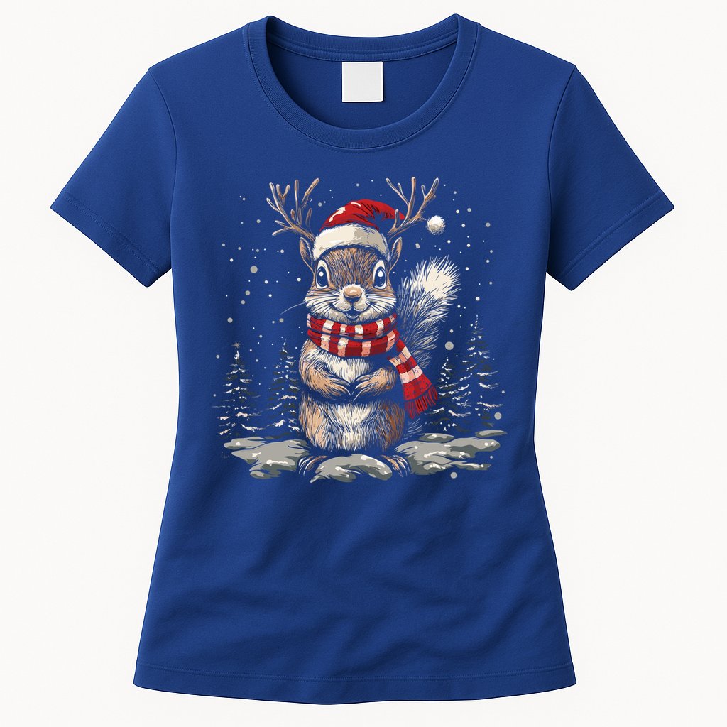 Squirrel Christmas Santa Hat Pajama Funny Squirrel Xmas Gift Womens T-Shirt