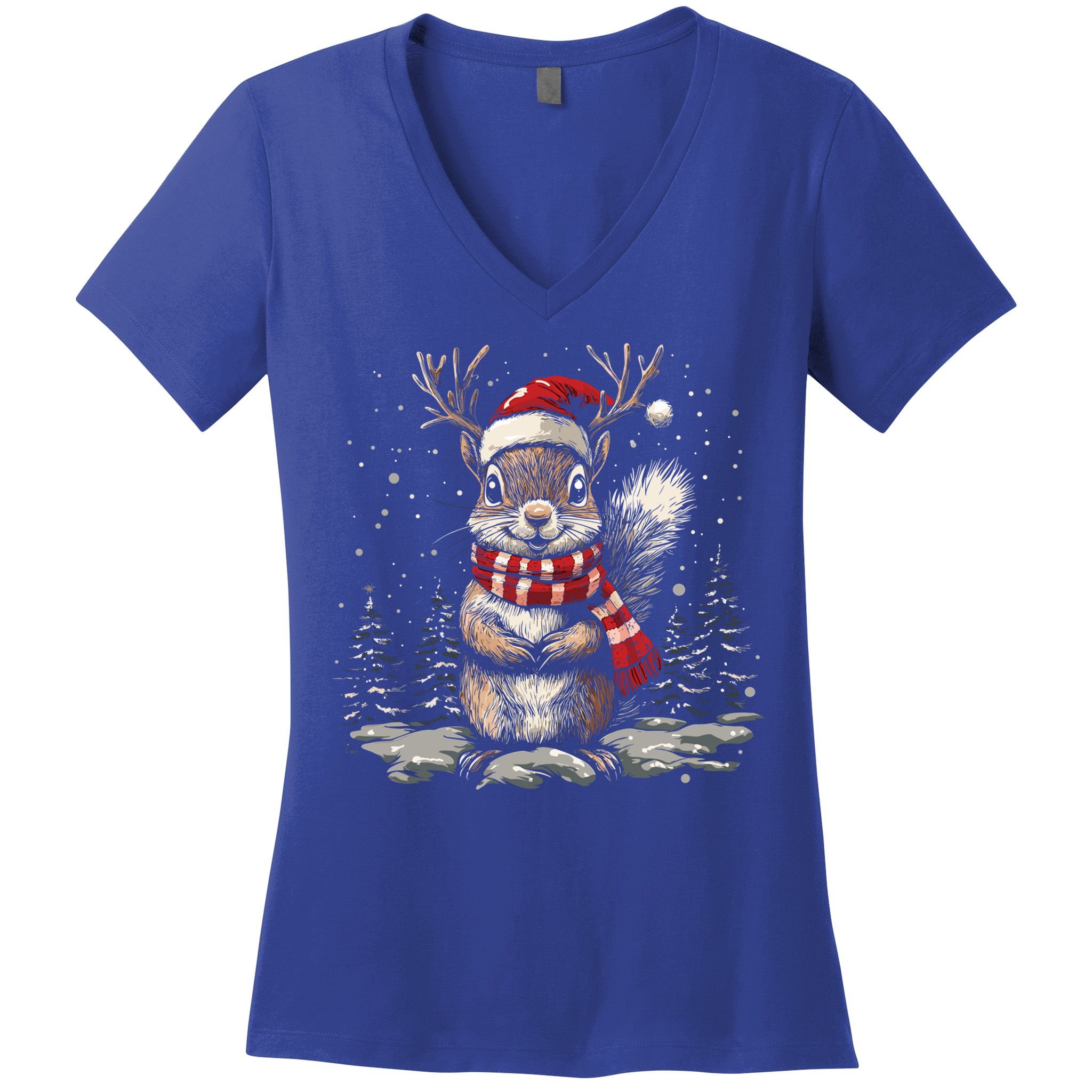Squirrel Christmas Santa Hat Pajama Funny Squirrel Xmas Gift Women's V-Neck T-Shirt