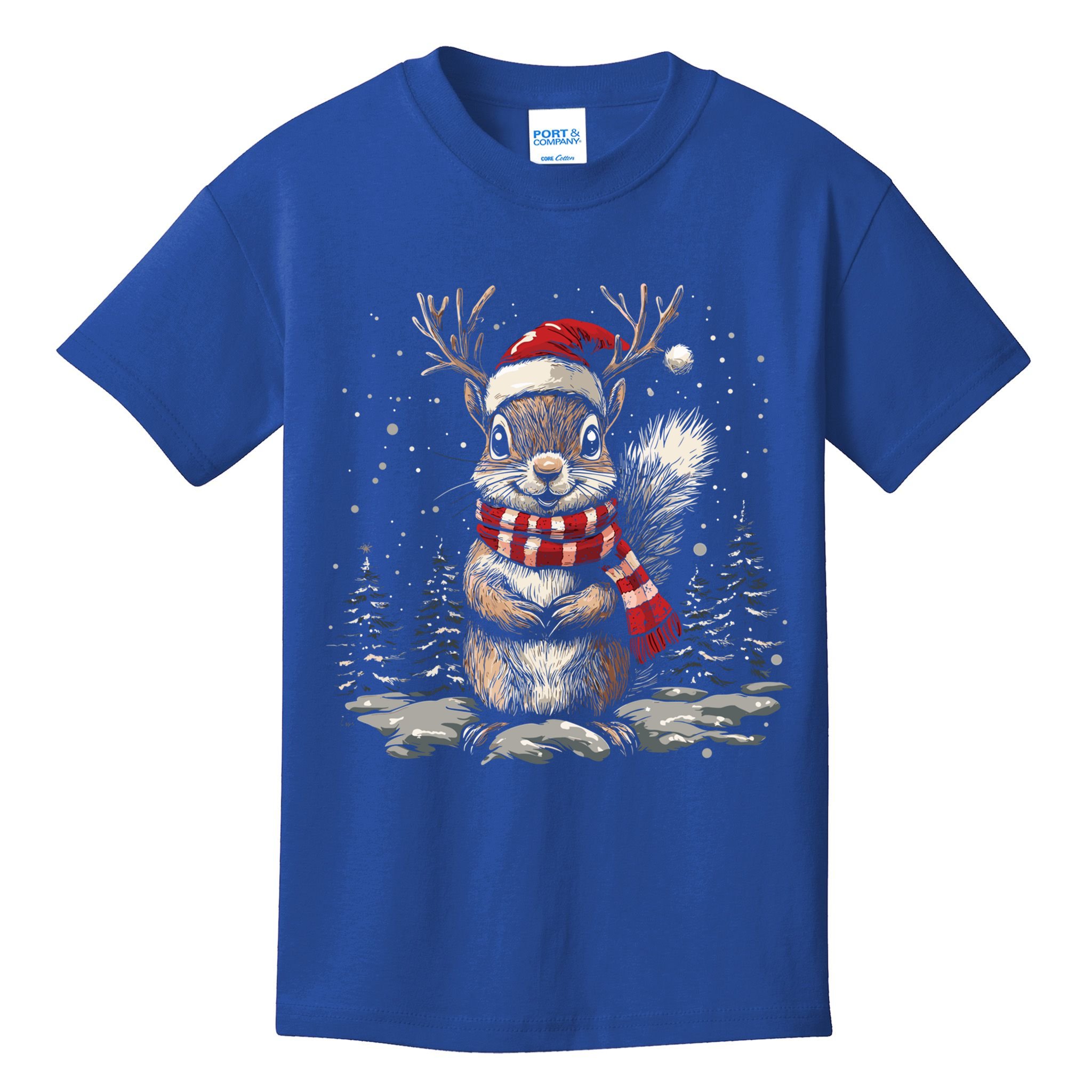 Squirrel Christmas Santa Hat Pajama Funny Squirrel Xmas Gift Kids T-Shirt