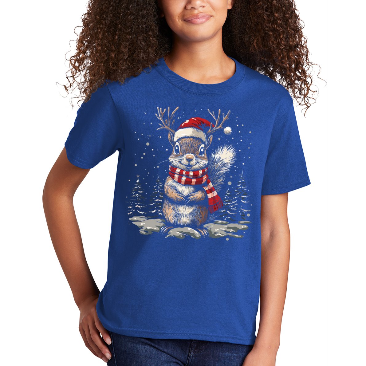 Squirrel Christmas Santa Hat Pajama Funny Squirrel Xmas Gift Kids T-Shirt