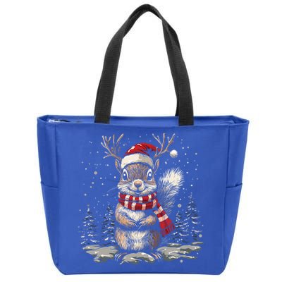 Squirrel Christmas Santa Hat Pajama Funny Squirrel Xmas Gift Zip Tote Bag