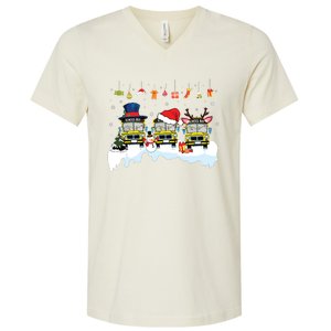 Santa Claus School Bus Driver Christmas Costume Xmas Pajama V-Neck T-Shirt