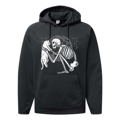 Skeleton Cat Skull Kitty Cute Goth Halloween Performance Fleece Hoodie