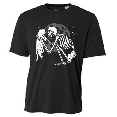 Skeleton Cat Skull Kitty Cute Goth Halloween Cooling Performance Crew T-Shirt