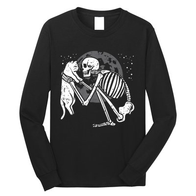 Skeleton Cat Skull Kitty Cute Goth Halloween Long Sleeve Shirt