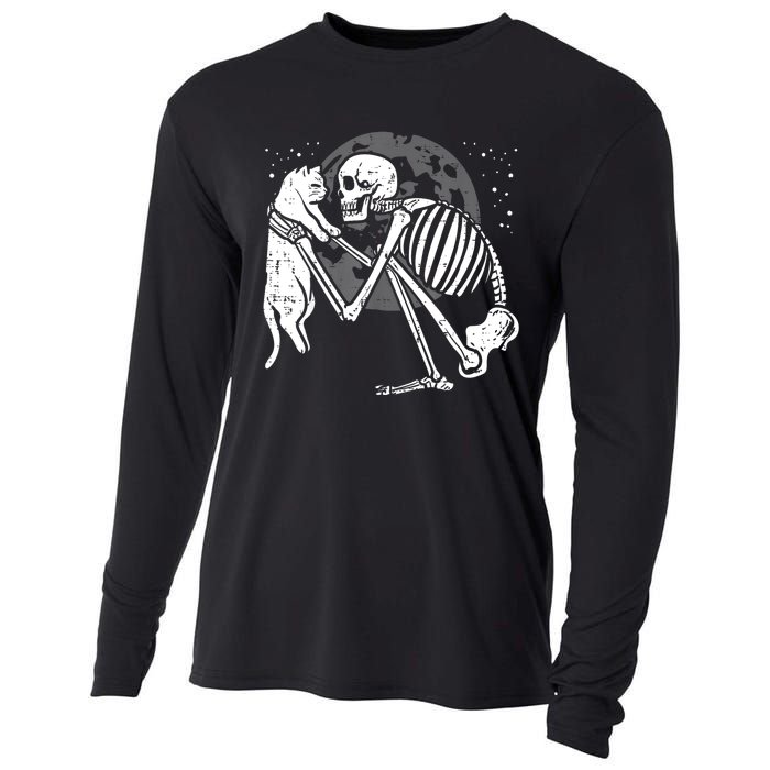 Skeleton Cat Skull Kitty Cute Goth Halloween Cooling Performance Long Sleeve Crew