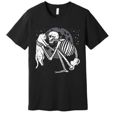 Skeleton Cat Skull Kitty Cute Goth Halloween Premium T-Shirt