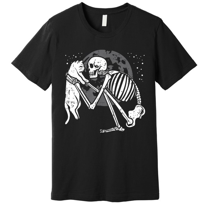 Skeleton Cat Skull Kitty Cute Goth Halloween Premium T-Shirt