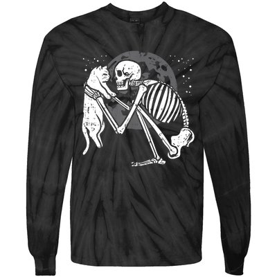 Skeleton Cat Skull Kitty Cute Goth Halloween Tie-Dye Long Sleeve Shirt