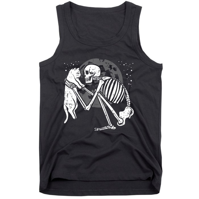 Skeleton Cat Skull Kitty Cute Goth Halloween Tank Top