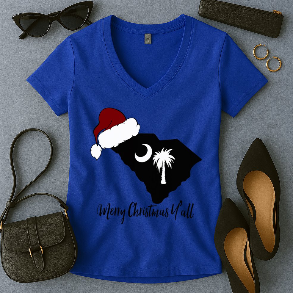 South Carolina Sc Merry Christmas Yall Women's V-Neck T-Shirt