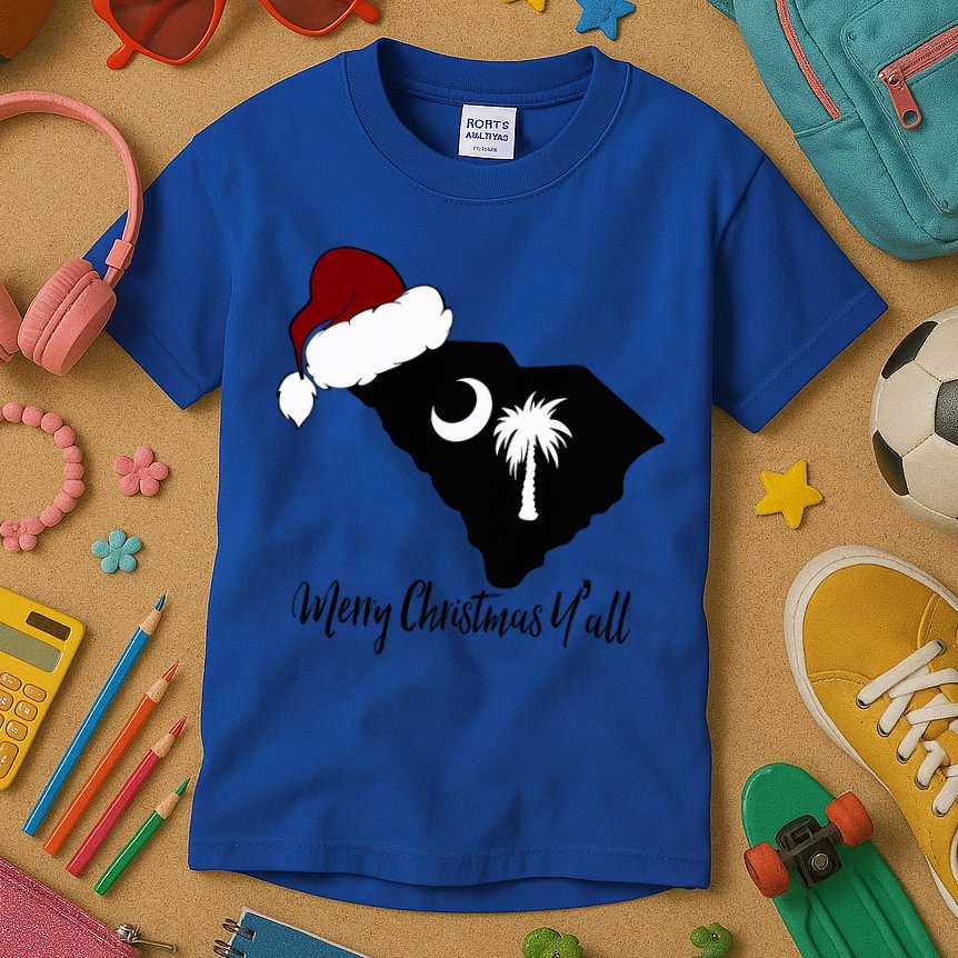 South Carolina Sc Merry Christmas Yall Kids T-Shirt