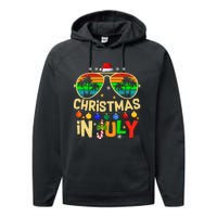 Santa Claus Sunglasses Beach Christmas In July Performance Fleece Hoodie