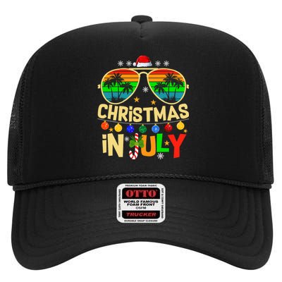 Santa Claus Sunglasses Beach Christmas In July High Crown Mesh Back Trucker Hat