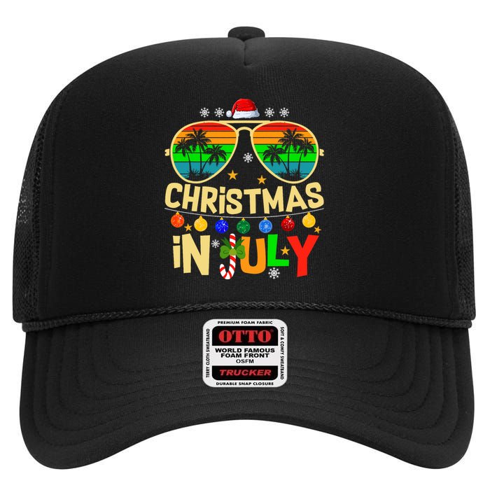 Santa Claus Sunglasses Beach Christmas In July High Crown Mesh Back Trucker Hat