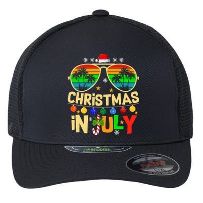 Santa Claus Sunglasses Beach Christmas In July Flexfit Unipanel Trucker Cap