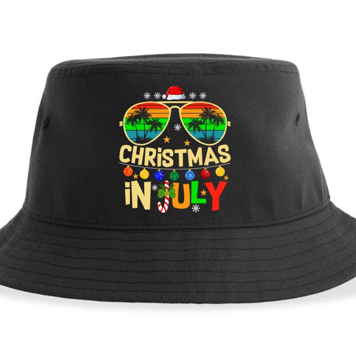 Santa Claus Sunglasses Beach Christmas In July Sustainable Bucket Hat